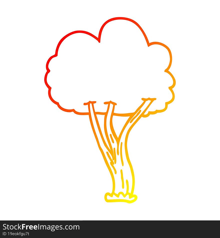 warm gradient line drawing cartoon blooming tree