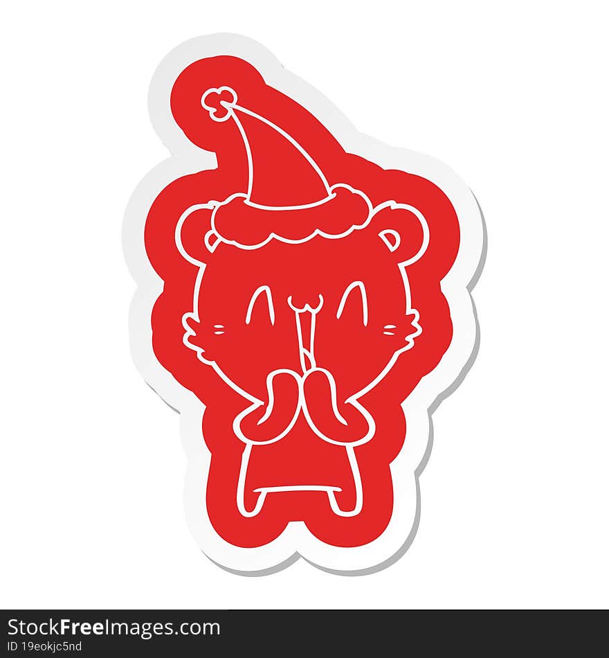 happy bear cartoon  sticker of a wearing santa hat