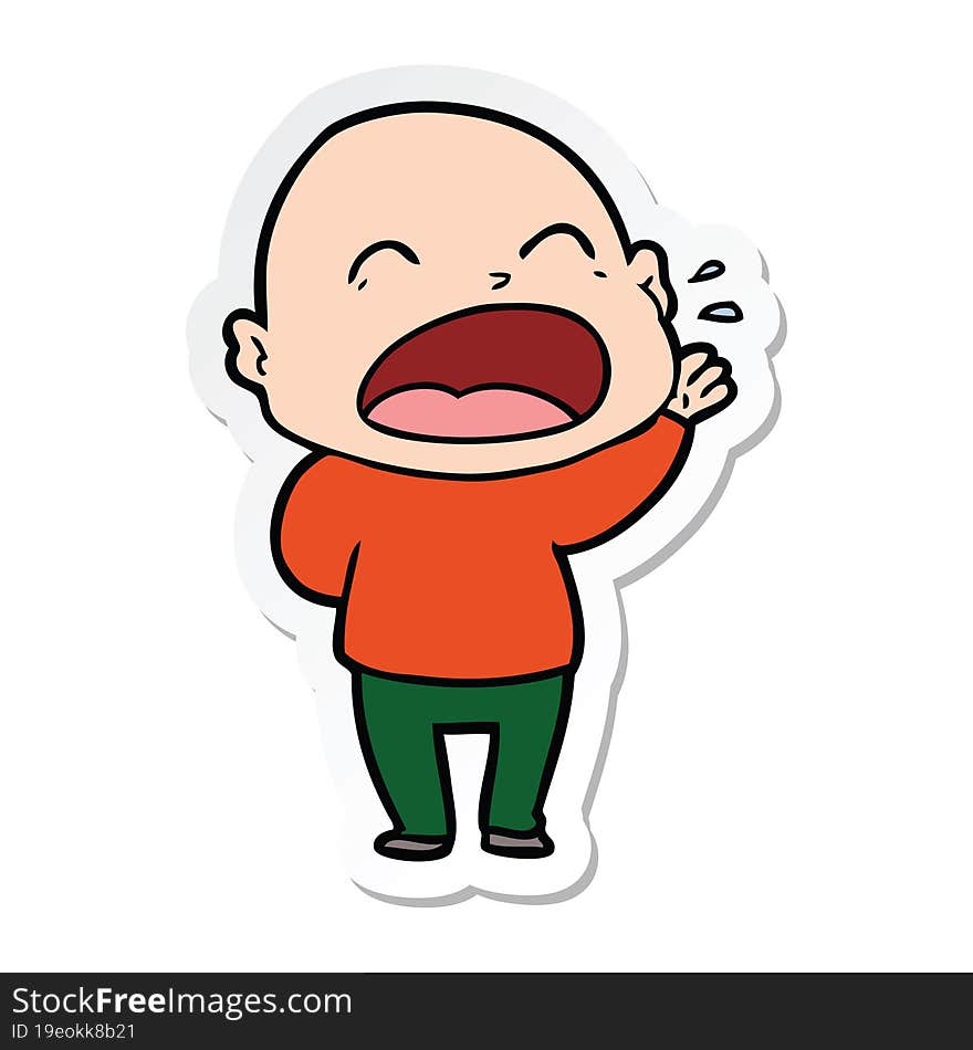 Sticker Of A Cartoon Shouting Bald Man