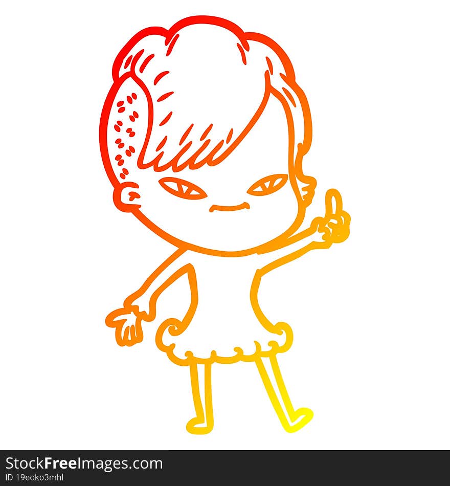 warm gradient line drawing of a cute cartoon girl with hipster haircut