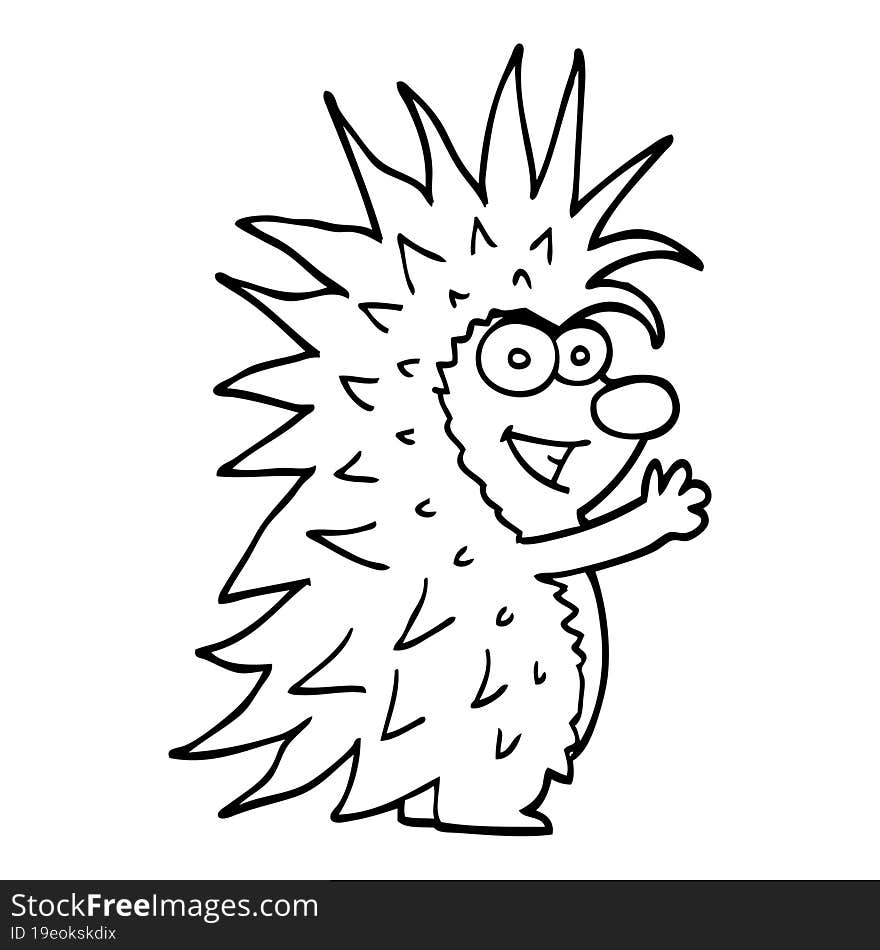 line drawing cartoon spiky hedgehog