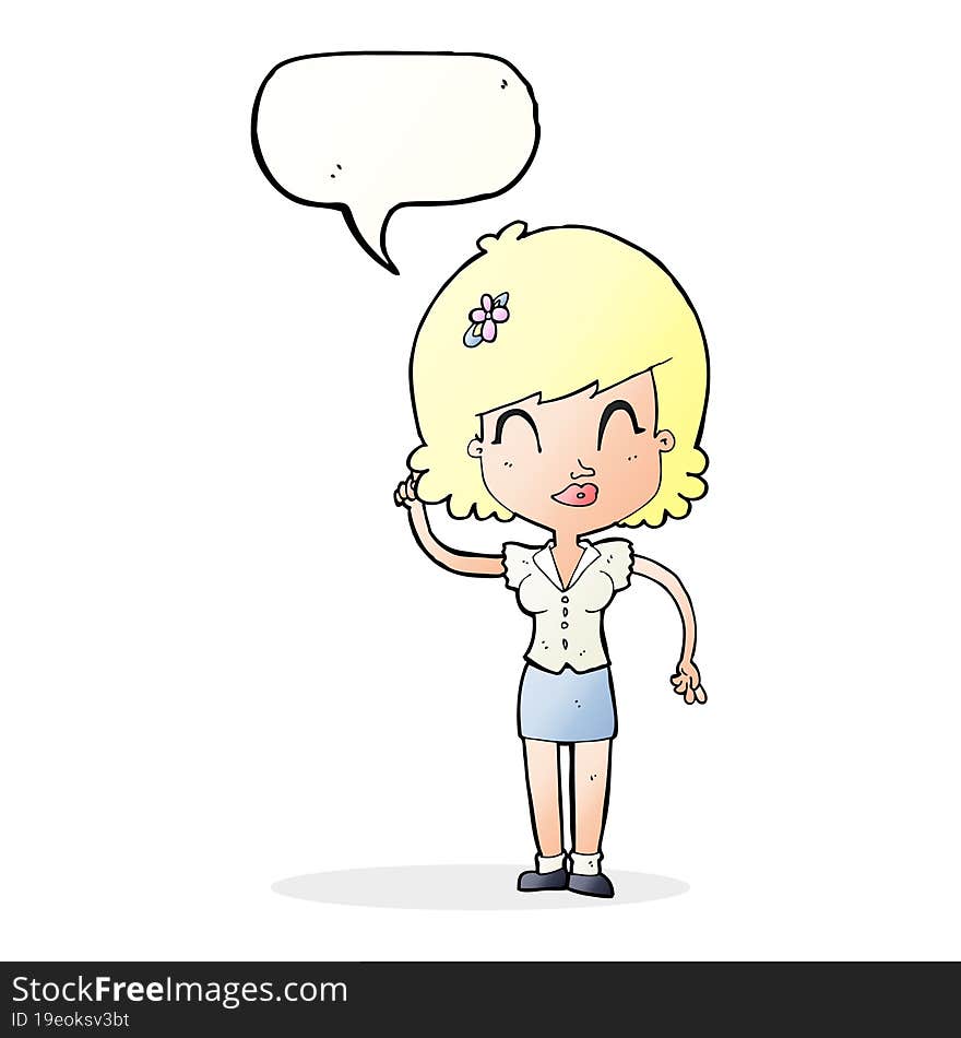 cartoon pretty woman with idea with speech bubble