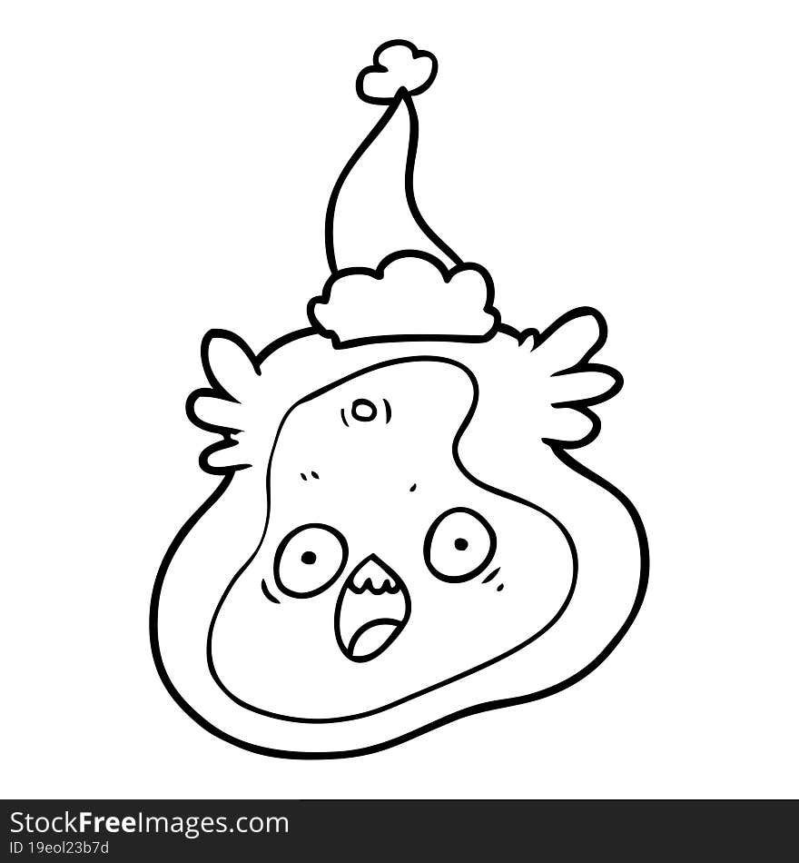 line drawing of a germ wearing santa hat