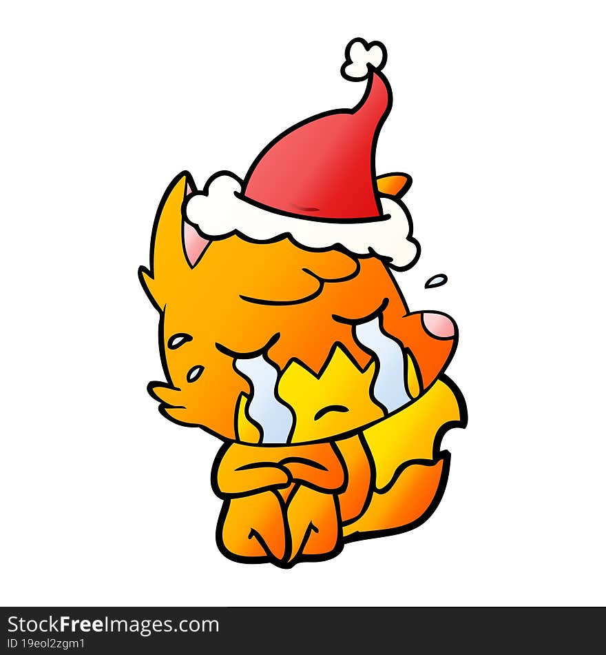 crying fox gradient cartoon of a wearing santa hat