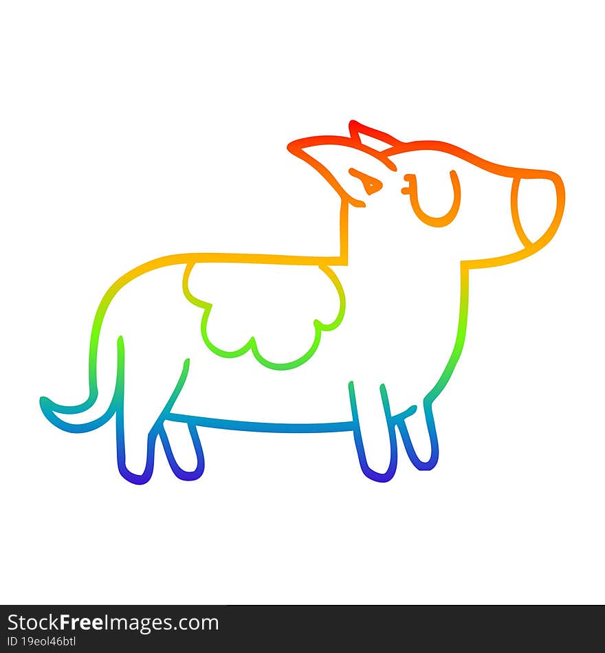 Rainbow Gradient Line Drawing Cartoon Happy Dog