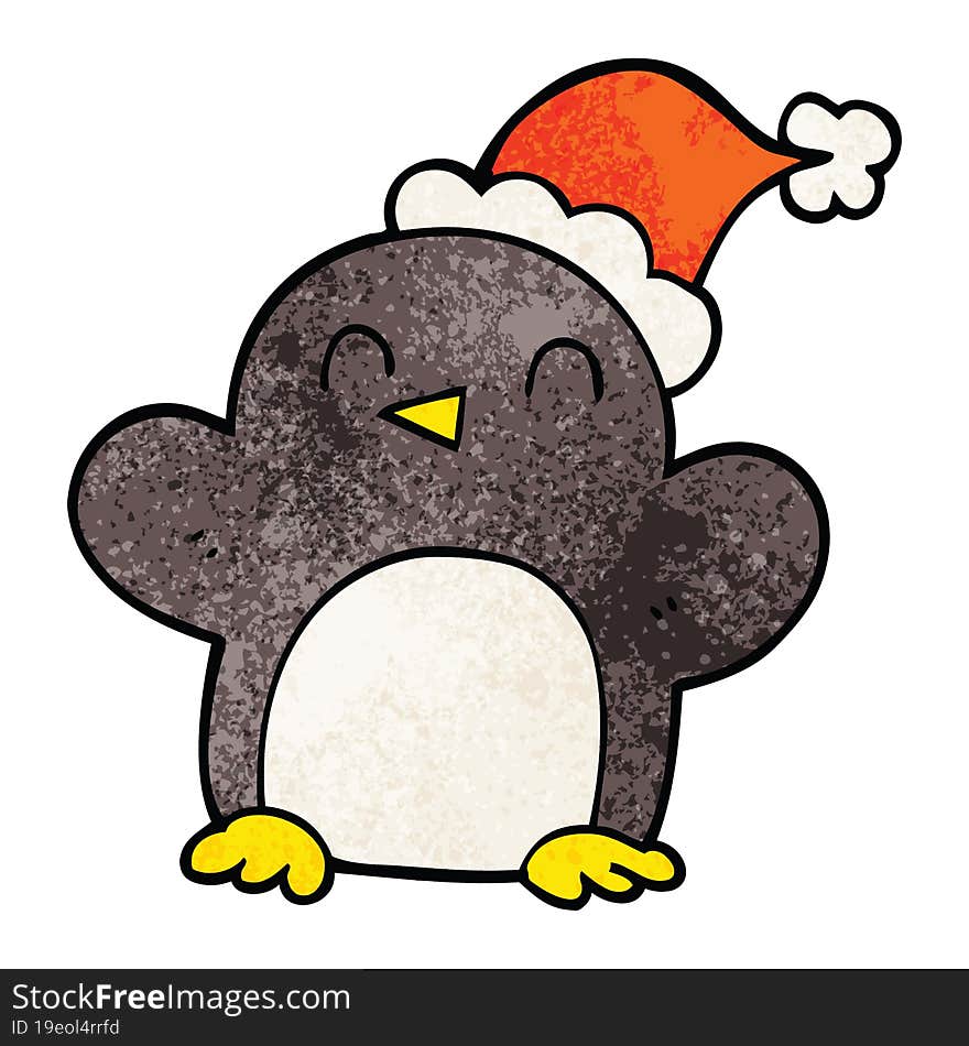 Cartoon Doodle Penguin Wearing Christmas Hat