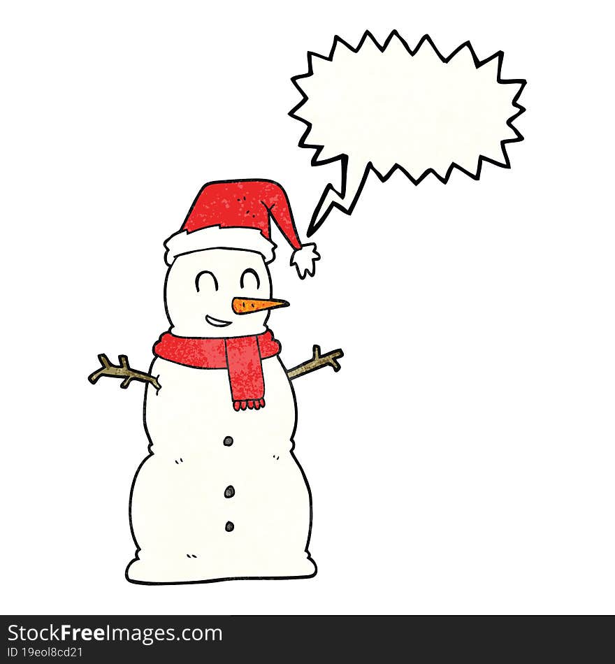 speech bubble textured cartoon snowman