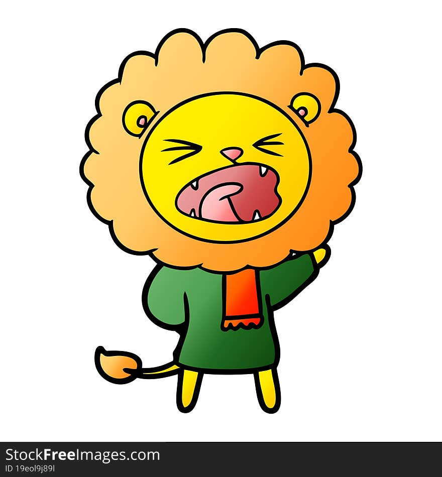 cartoon lion in winter clothes. cartoon lion in winter clothes