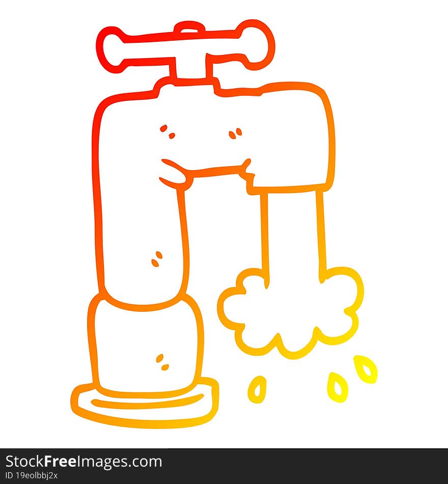 warm gradient line drawing cartoon running faucet