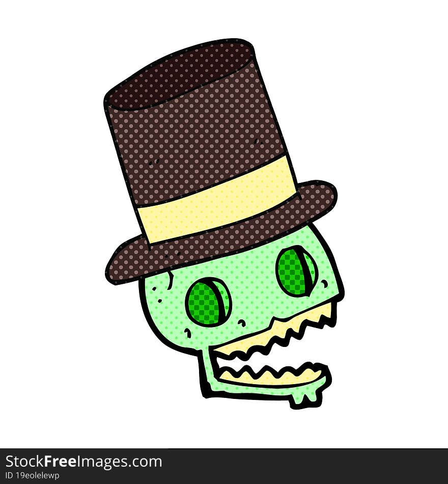 freehand drawn cartoon laughing skull in top hat