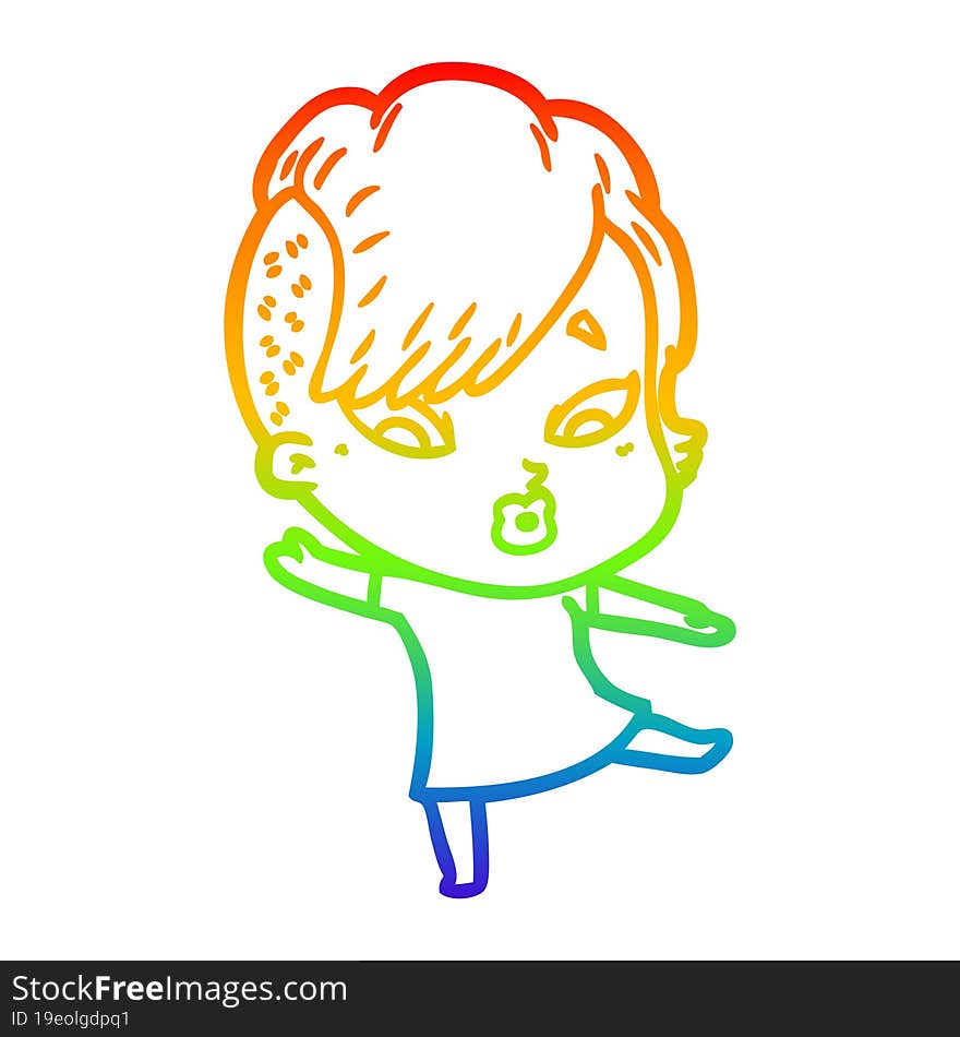 rainbow gradient line drawing cartoon surprised girl