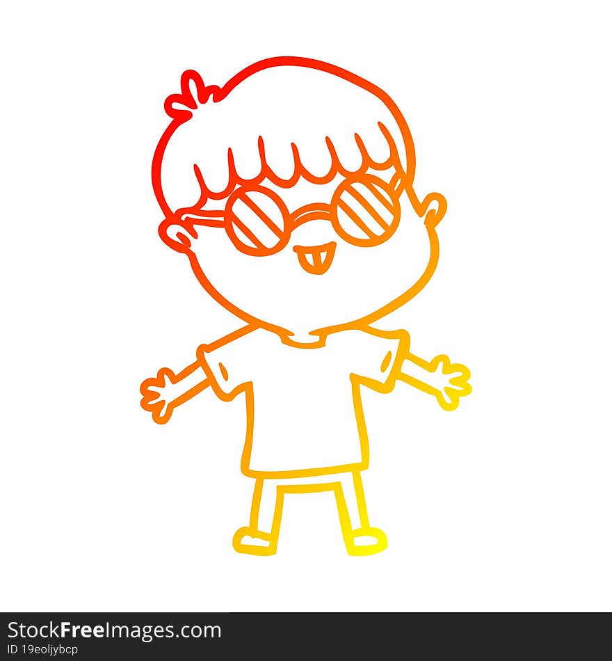 Warm Gradient Line Drawing Cartoon Boy Wearing Spectacles