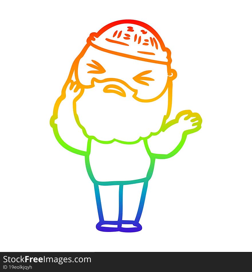 rainbow gradient line drawing cartoon man with beard