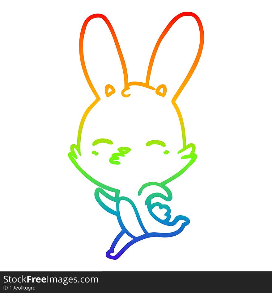 rainbow gradient line drawing running bunny cartoon