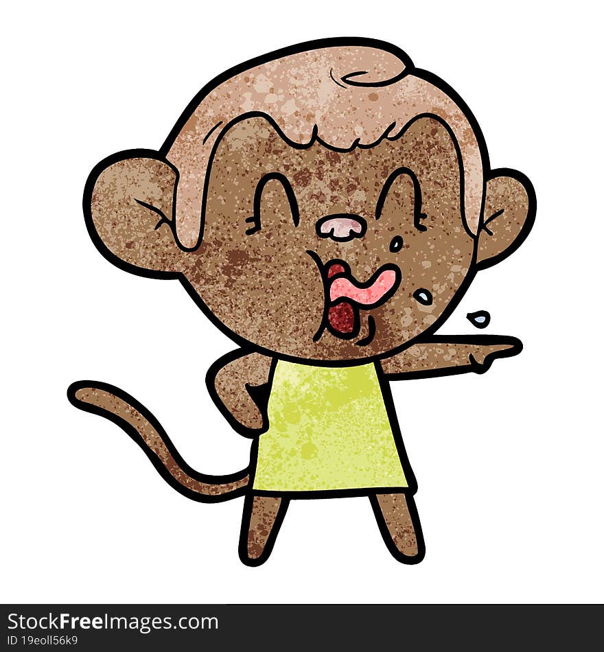 crazy cartoon monkey in dress pointing. crazy cartoon monkey in dress pointing