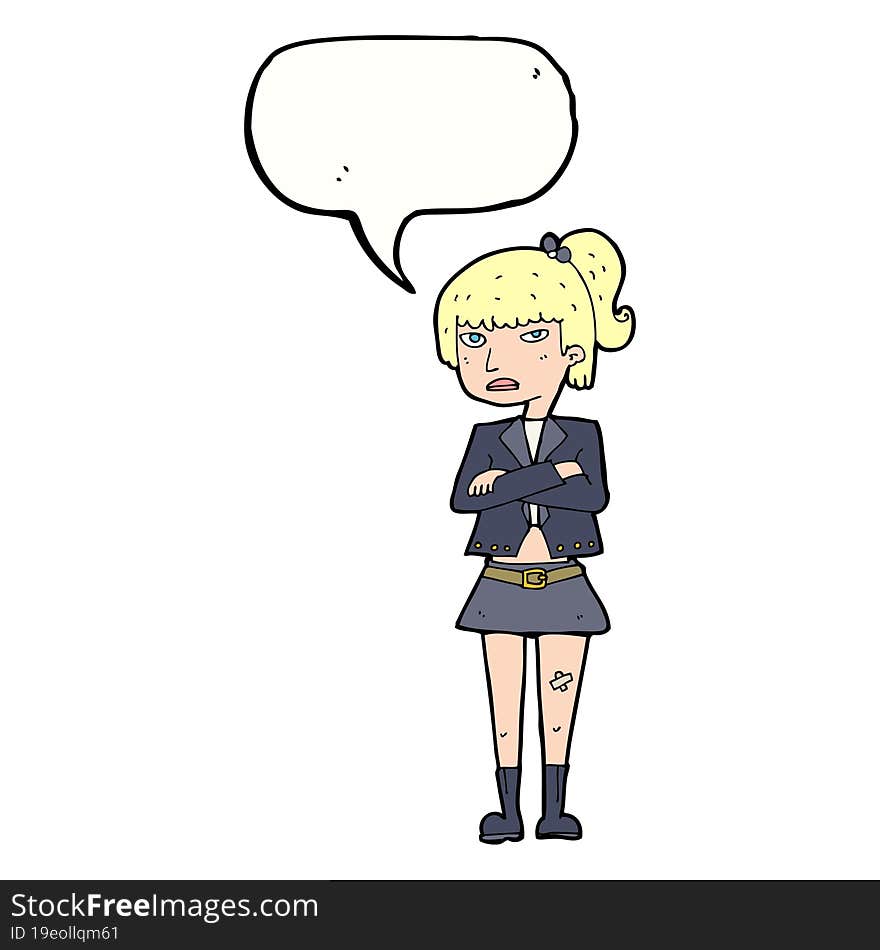 cartoon cool girl with speech bubble