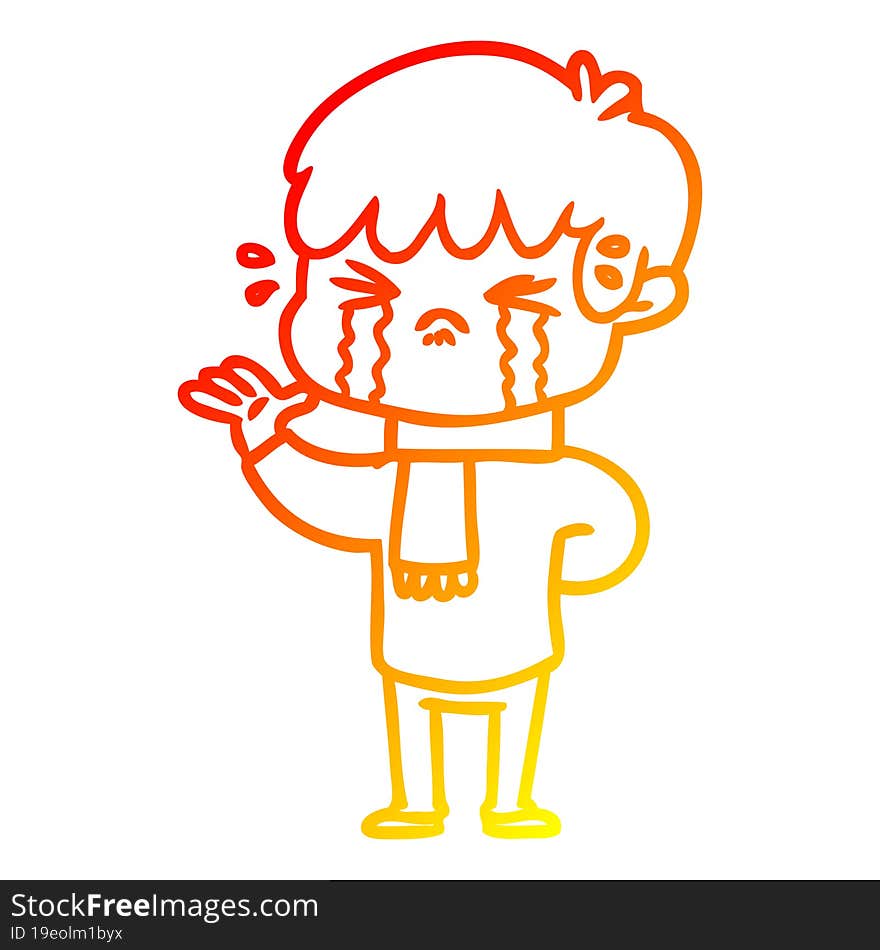 warm gradient line drawing cartoon boy crying