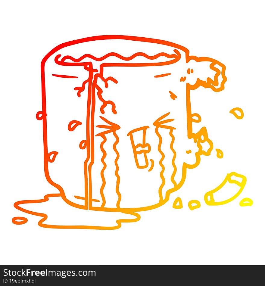 Warm Gradient Line Drawing Cartoon Broken Mug