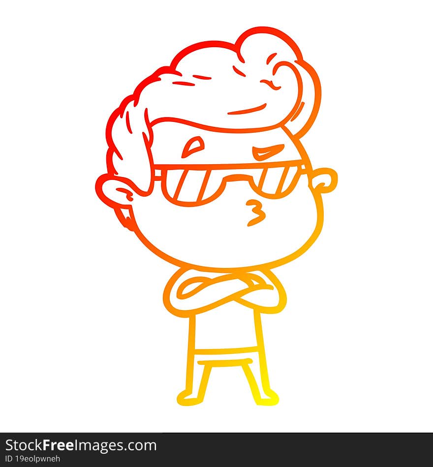 warm gradient line drawing of a cartoon cool guy