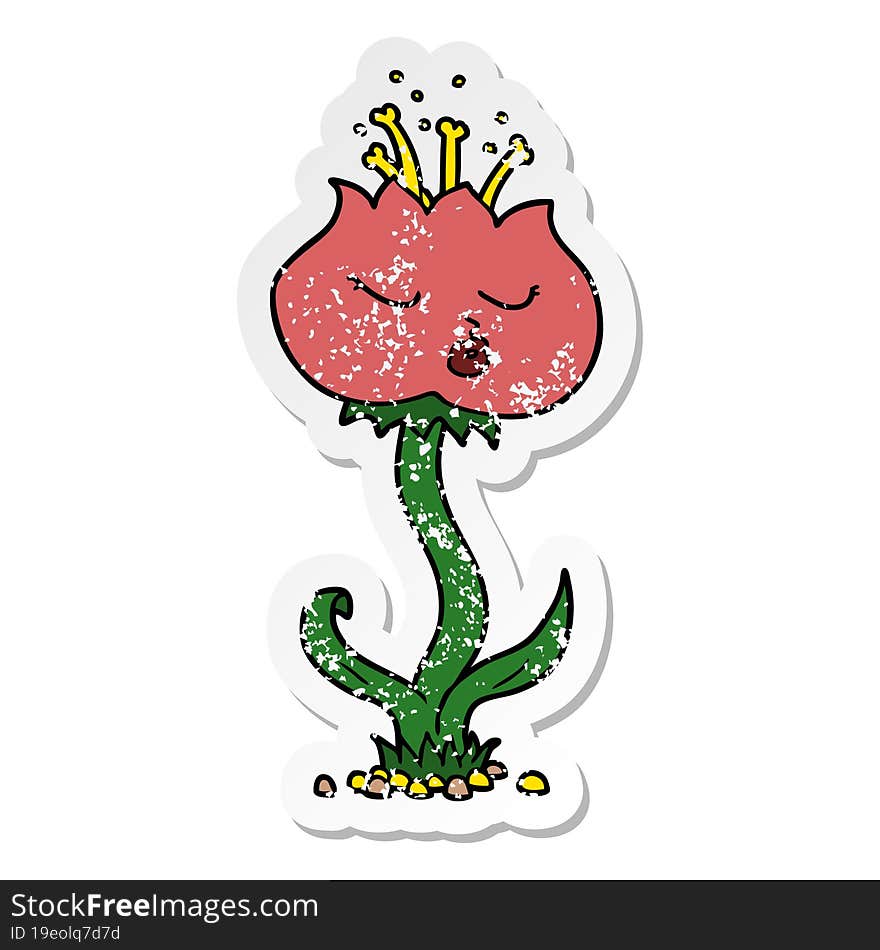 distressed sticker of a cute cartoon flower