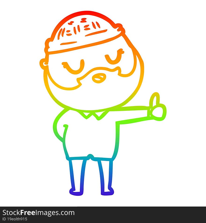 rainbow gradient line drawing cartoon man with beard