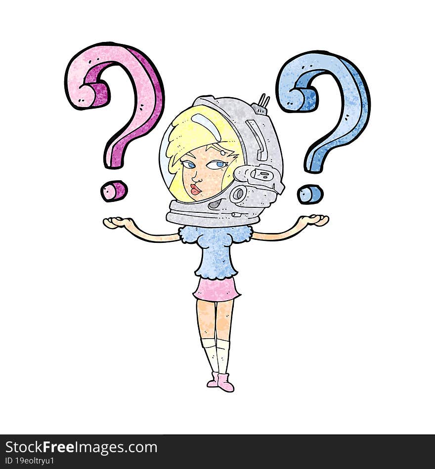 cartoon spacewoman asking questions