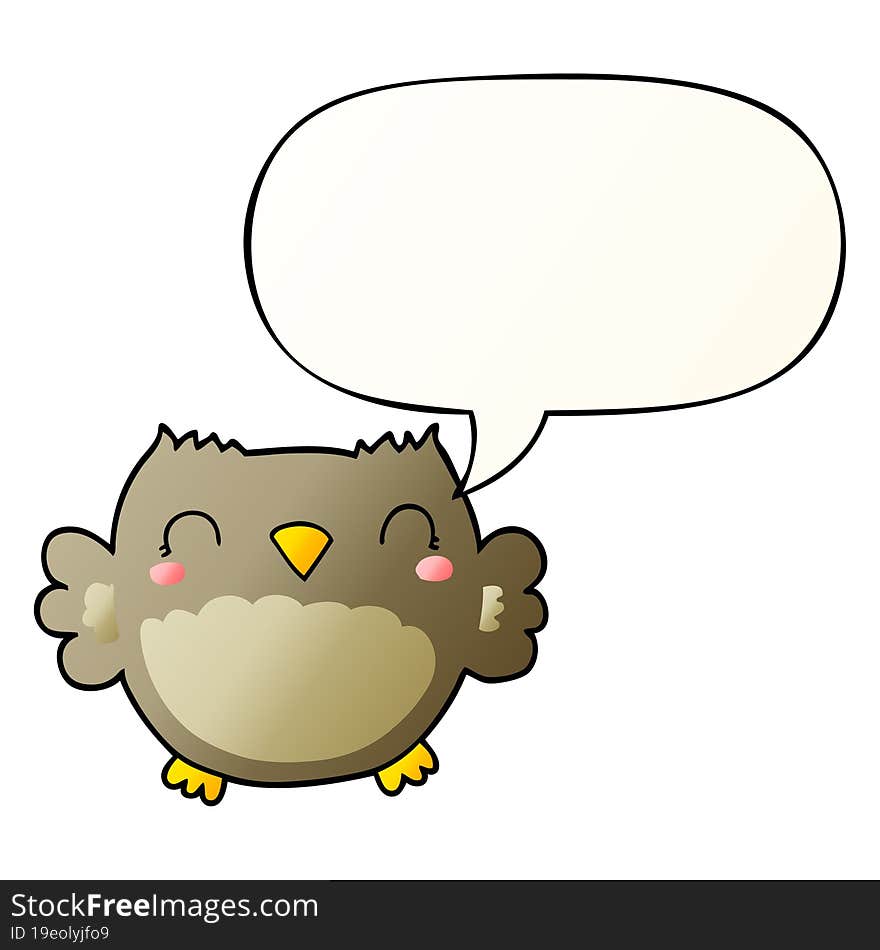 cute cartoon owl and speech bubble in smooth gradient style