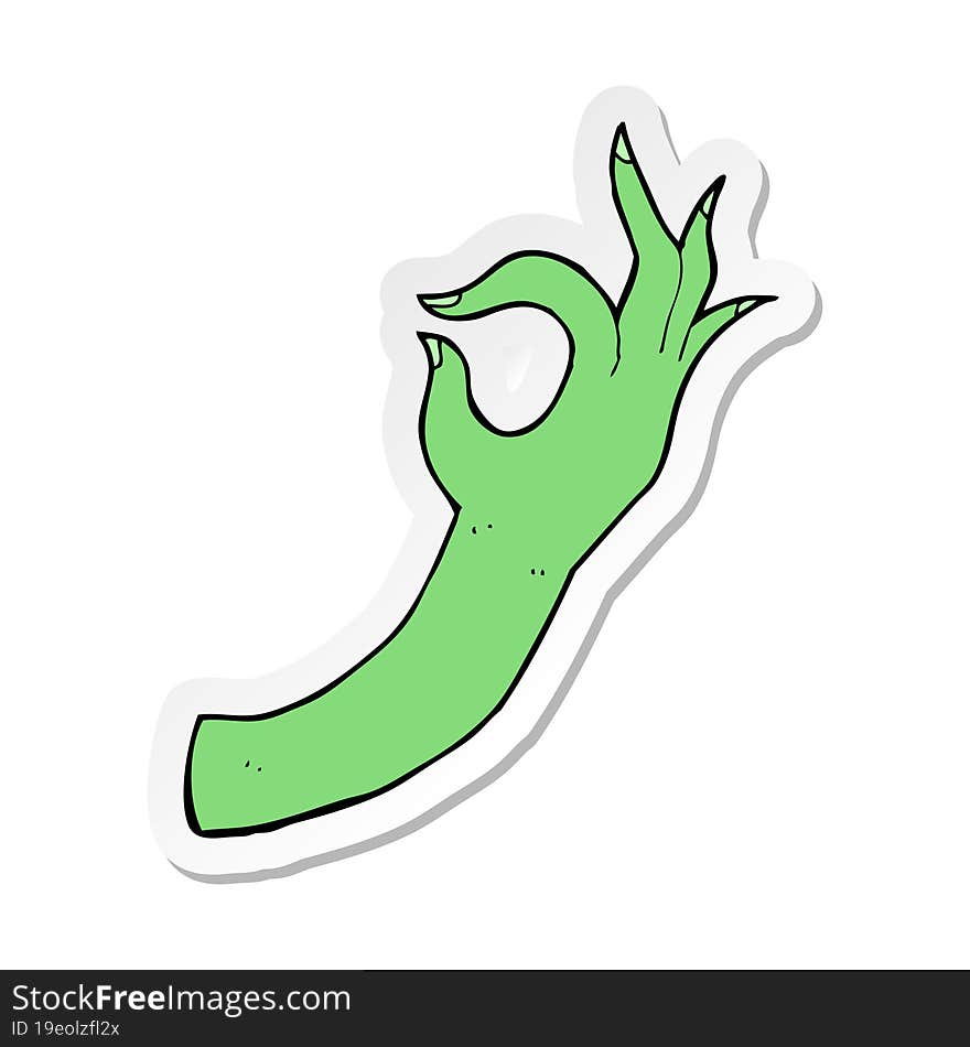 sticker of a cartoon hand symbol