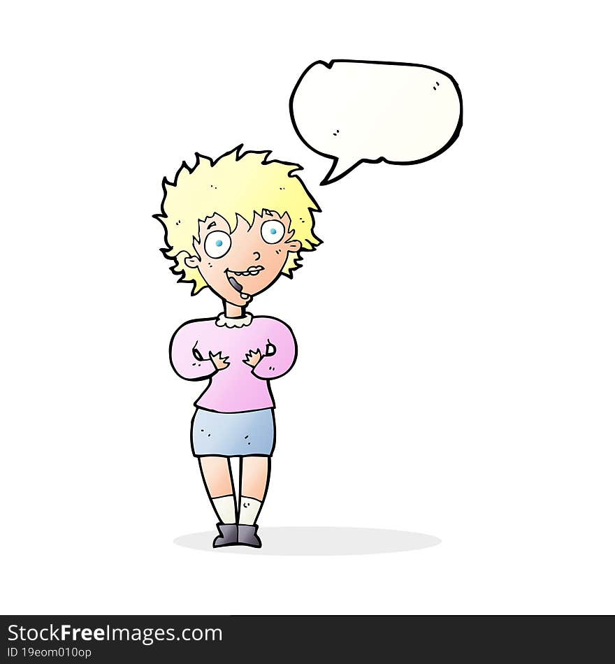 Cartoon Excited Woman With Speech Bubble