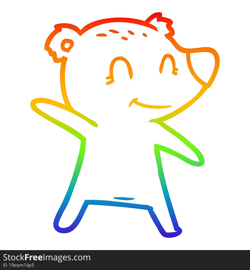 rainbow gradient line drawing smiling bear pointing