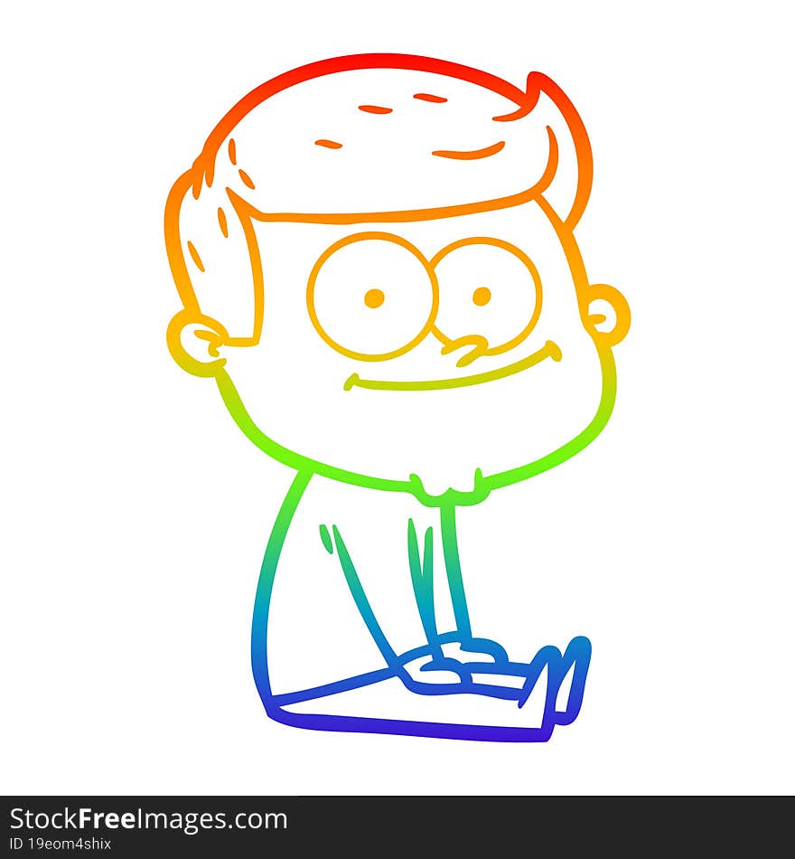 rainbow gradient line drawing cartoon happy man sitting