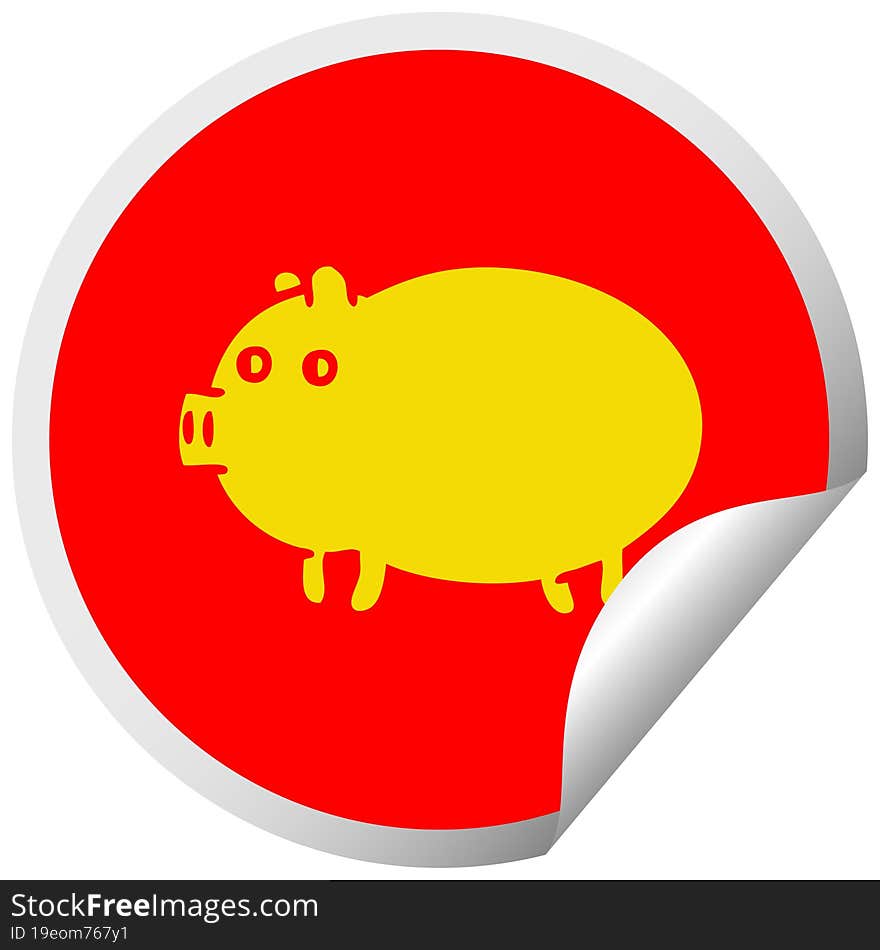 circular peeling sticker cartoon of a fat pig