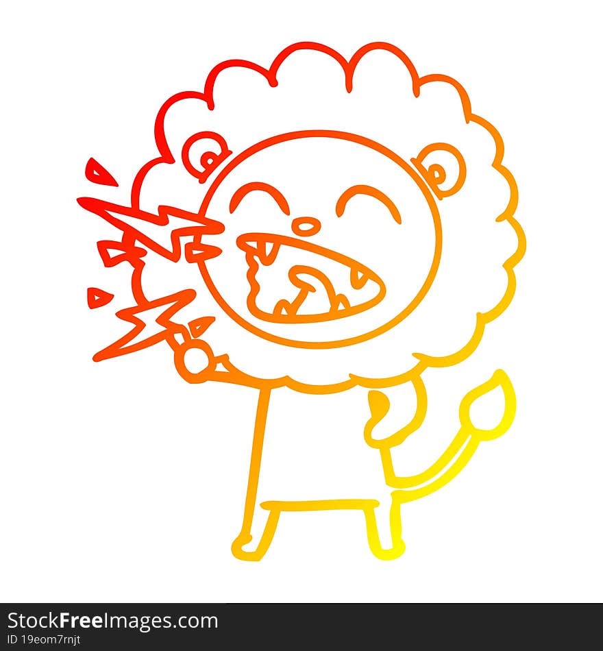 warm gradient line drawing cartoon roaring lion