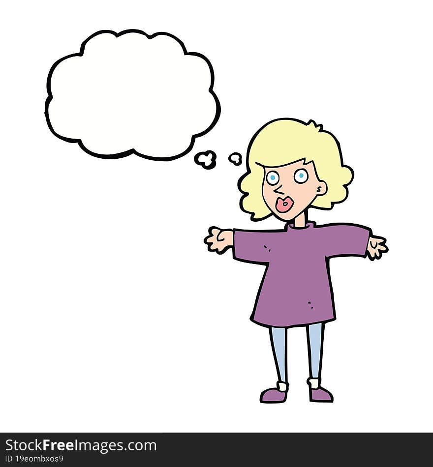 Cartoon Nervous Woman With Thought Bubble