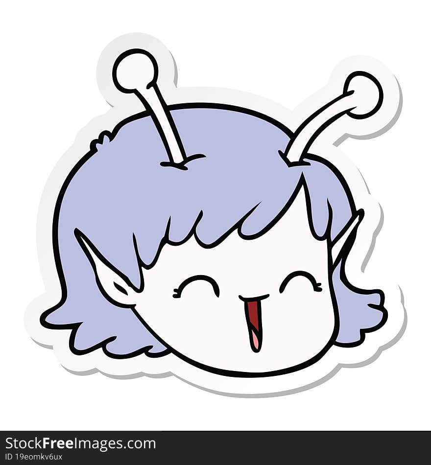 Sticker Of A Cartoon Alien Space Girl Face