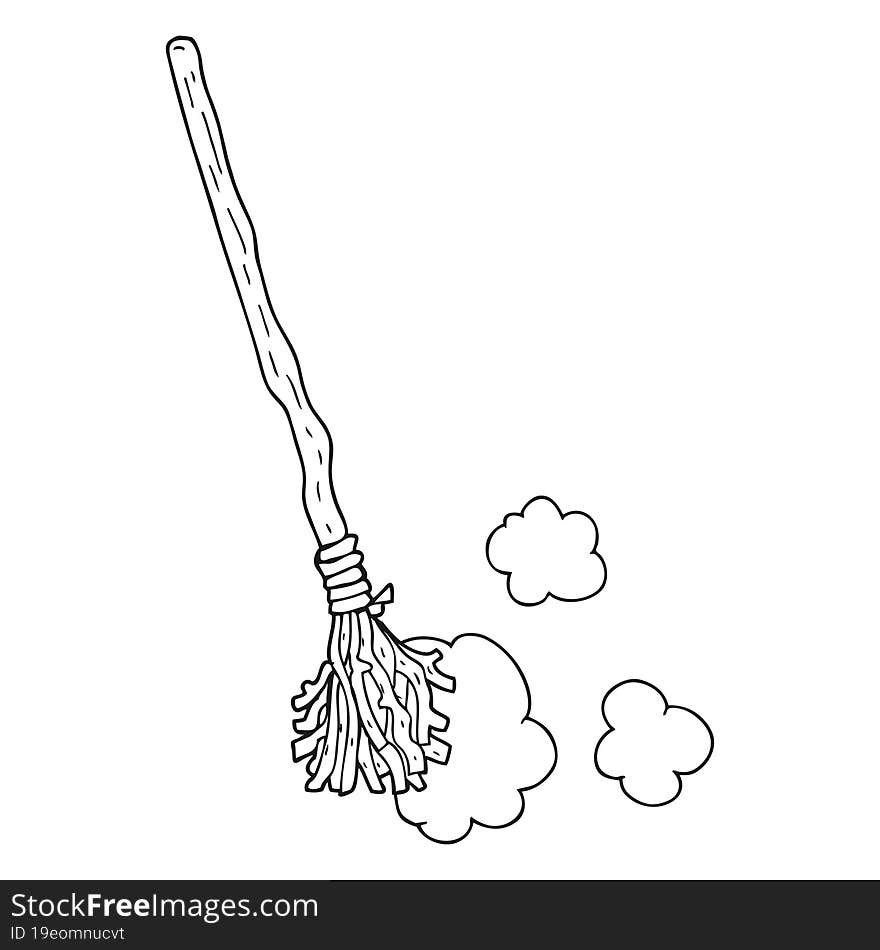 black and white cartoon witch s broom