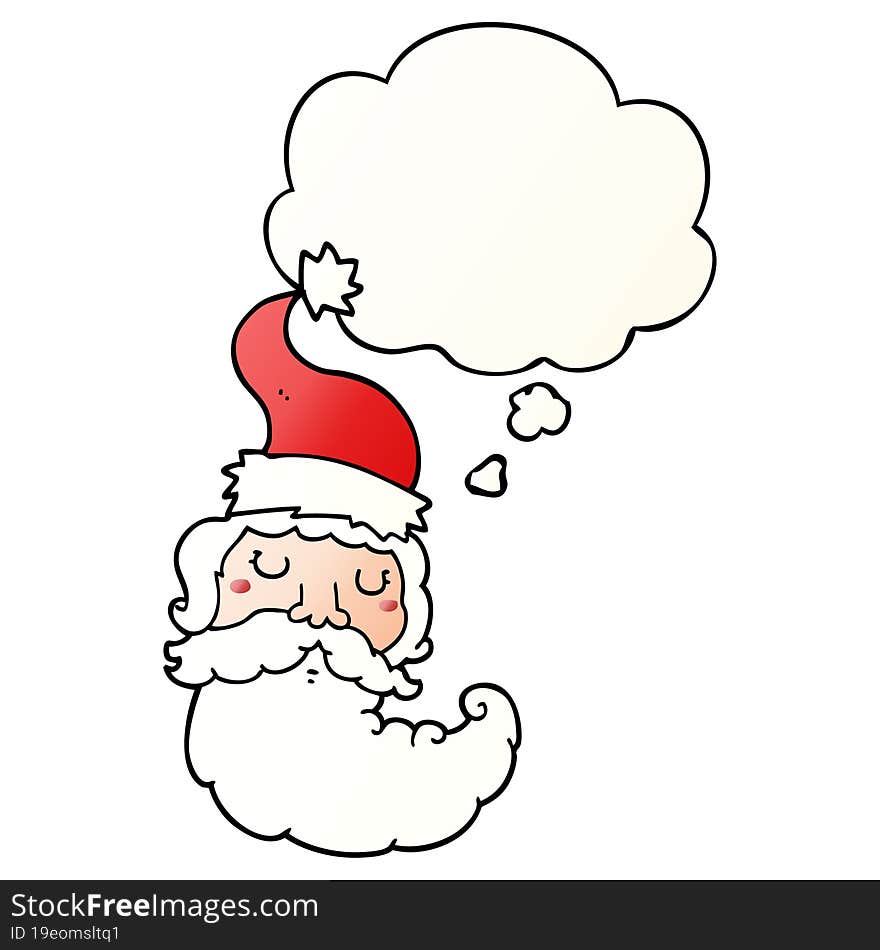 Cartoon Santa Face And Thought Bubble In Smooth Gradient Style