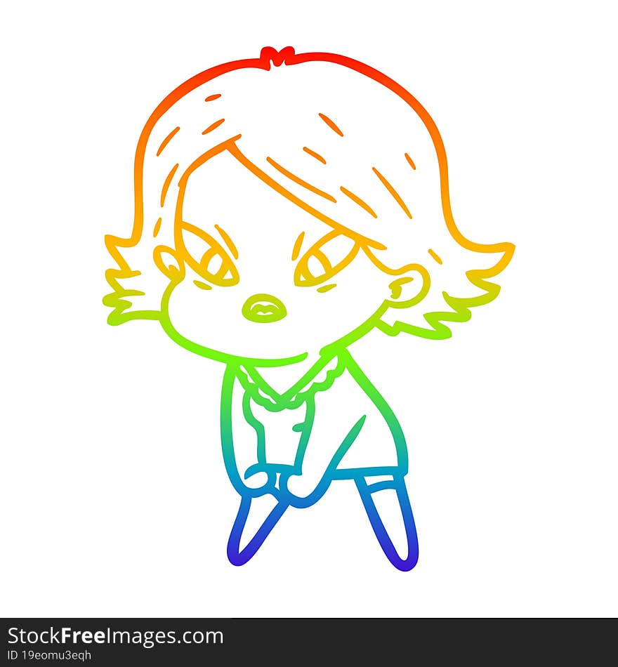 rainbow gradient line drawing cartoon stressed woman