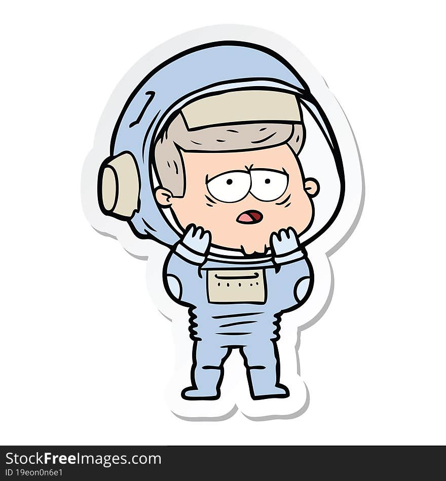 sticker of a cartoon tired astronaut