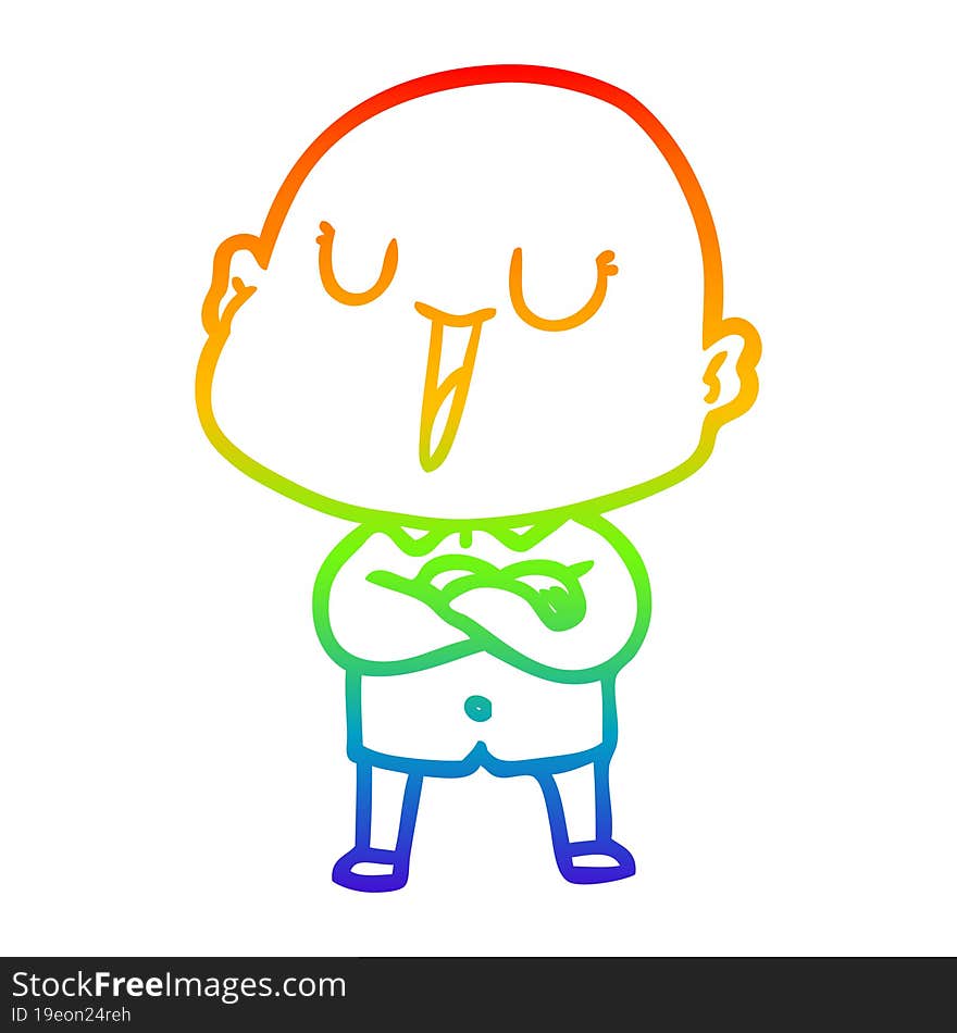 rainbow gradient line drawing of a happy cartoon bald man