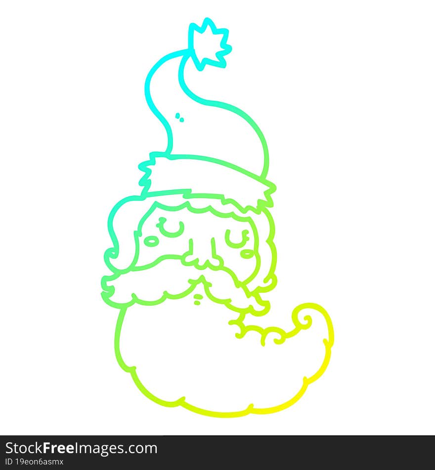 cold gradient line drawing of a cartoon santa face