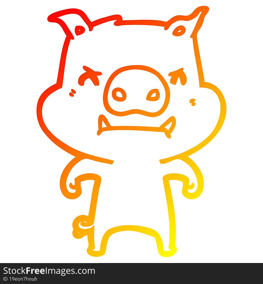 warm gradient line drawing angry cartoon pig