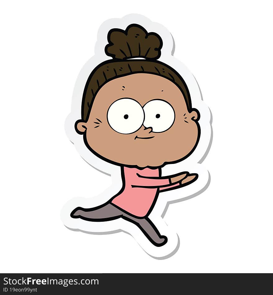 sticker of a cartoon happy old woman