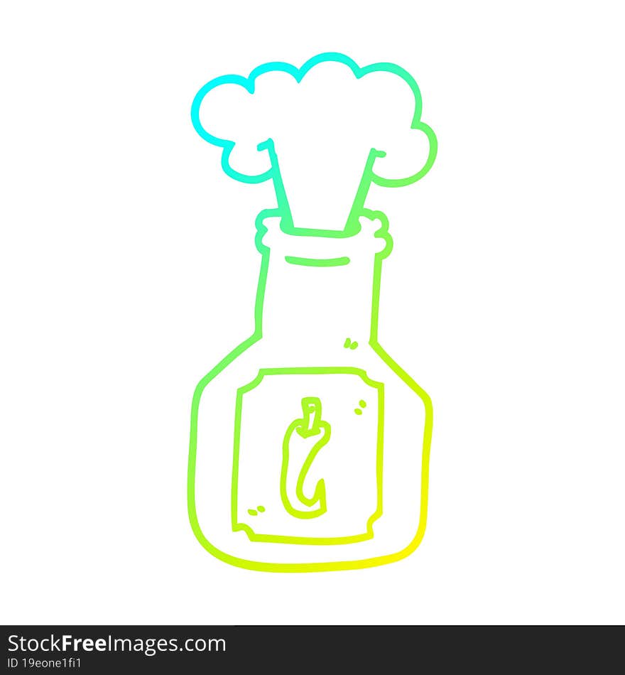 cold gradient line drawing of a cartoon hot chili sauce