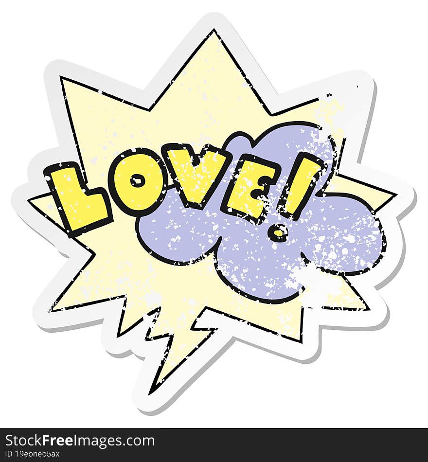 Cartoon Word Love And Speech Bubble Distressed Sticker