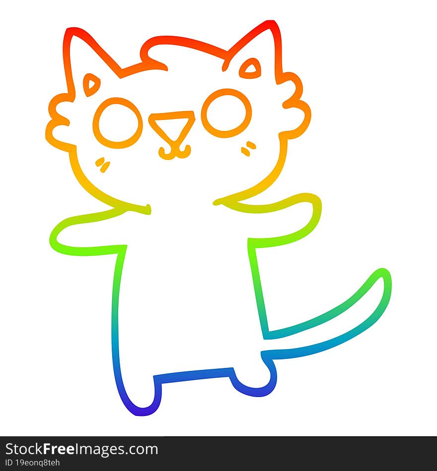 rainbow gradient line drawing of a cartoon cat