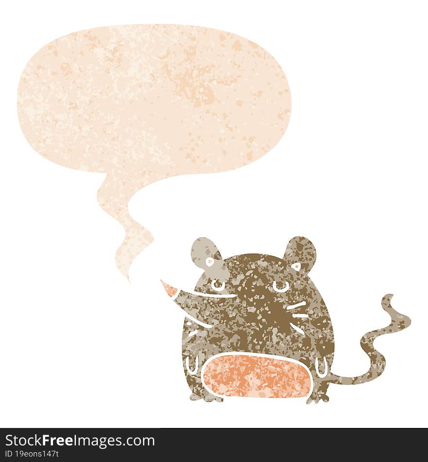 Cartoon Mouse And Speech Bubble In Retro Textured Style