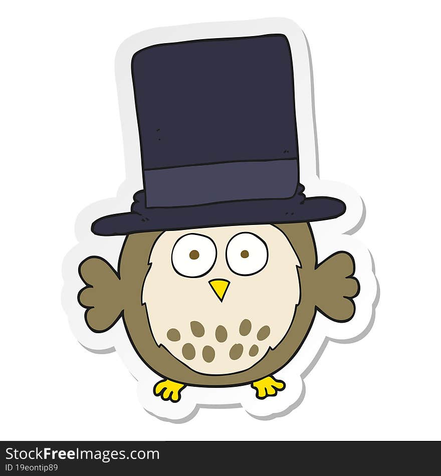 sticker of a cartoon owl wearing top hat