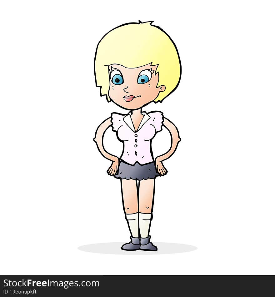 cartoon pretty woman with hands on hips