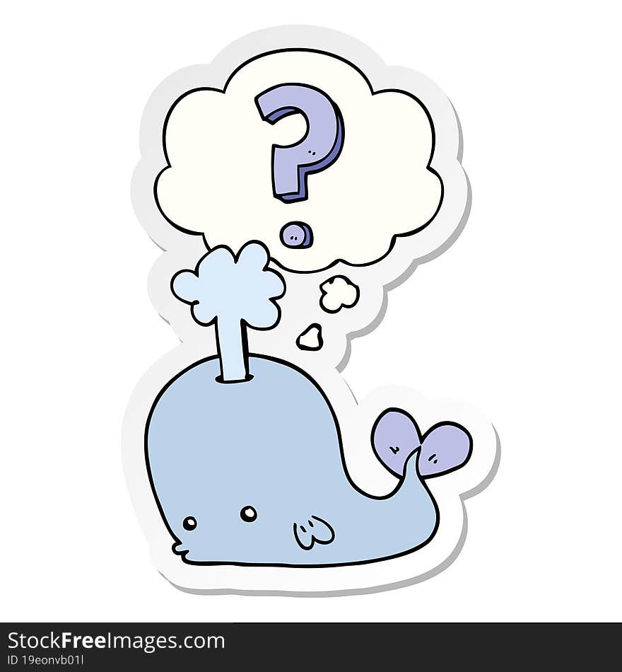 cartoon curious whale and thought bubble as a printed sticker